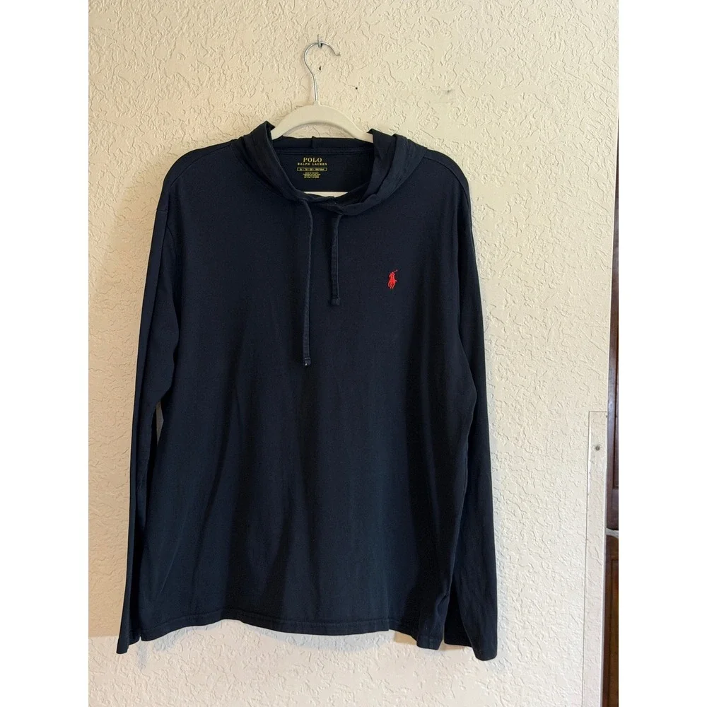 Polo Ralph Lauren Hoodie Mens XL Black Red Pony Lightweight Long Sleeve Pullover